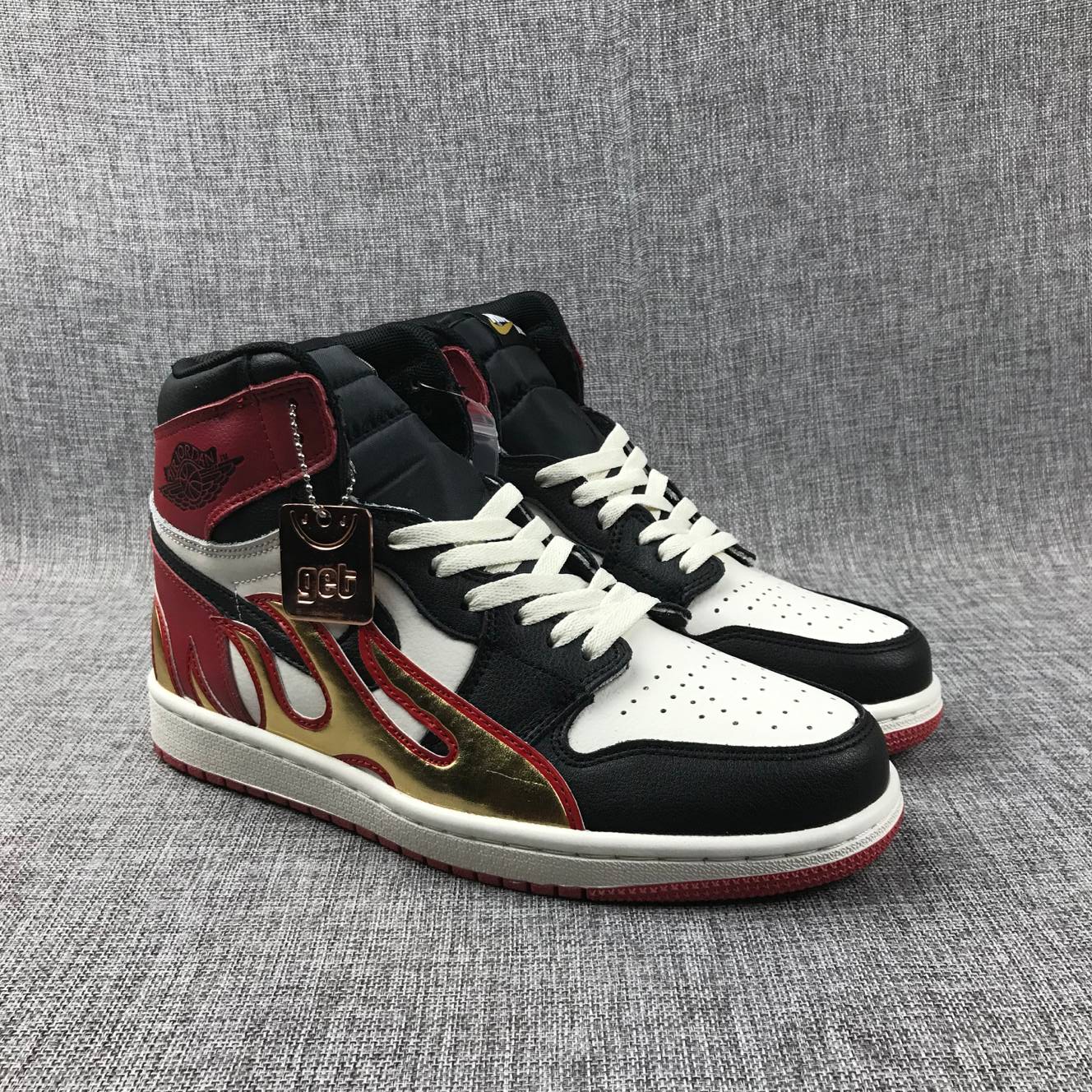 Air Jordan 1 Retro High OG White Black Red Gold Fire Shoes - Click Image to Close